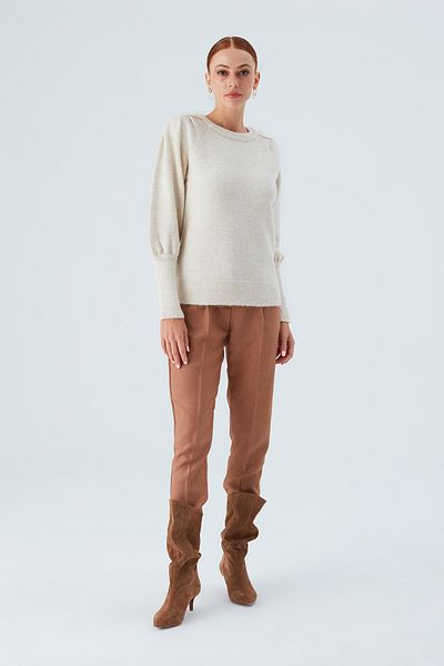 Peraluna Pulover tricotat pentru femei Rakel Pullover Shoulder Gathered Soft - Ecru