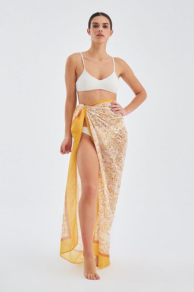 Peraluna Sitara Chiffon Women's Pareo & Scarf - Mustard/Ecru