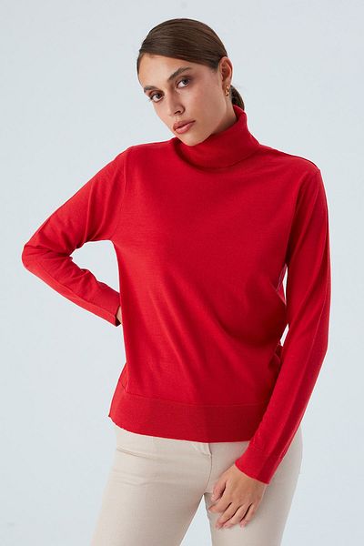 Peraluna Pulover de damă subțire cu gât Valeria Pullover - roșu