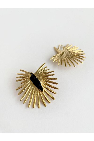ı feel free more then ever that moment Design Palm Leaf Earrings with Natural Stones