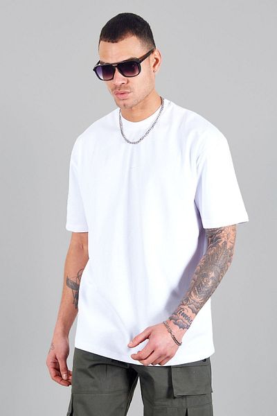 Manche Men's Oversize T-shirt - White, Thick Soft Texture, Comfortable Fit, 100% Cotton