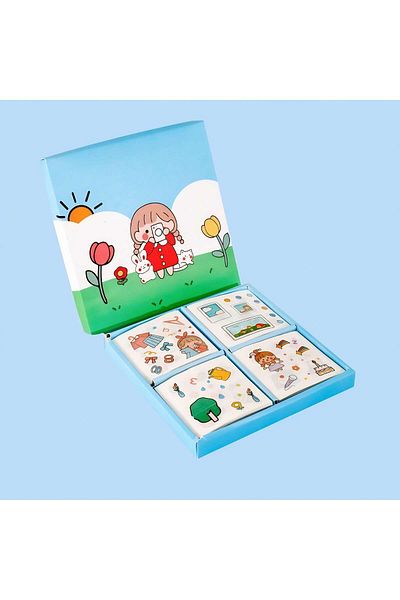 GUGUK Sweet Girl and Rabbit Themed 80 Sheets 4 Compartments Sticker Set • Bullet Journal (Ggk-Dl066)