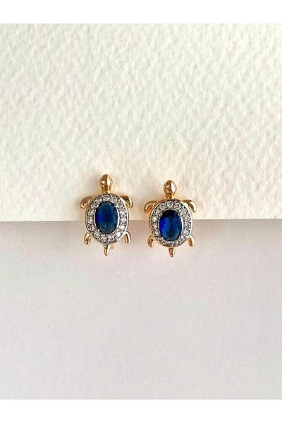 ı feel free more then ever that moment Zircon Stone Turtle Earrings - Blue