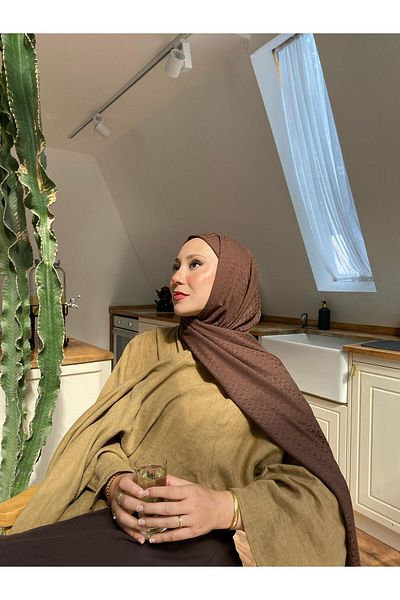 Şalland Jacquard Cotton Shawl - Brown Shawl