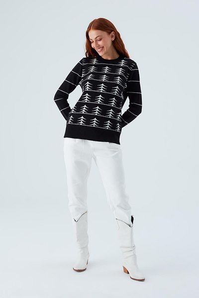 Peraluna Gemini Pullover - Pulover de damă negru/ecru cu imprimeu arbore