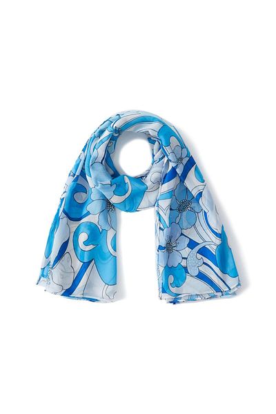 Peraluna Azul Pareo Floral Wave Pattern 140x140 Cm Pareo și eșarfă șifon - Albastru