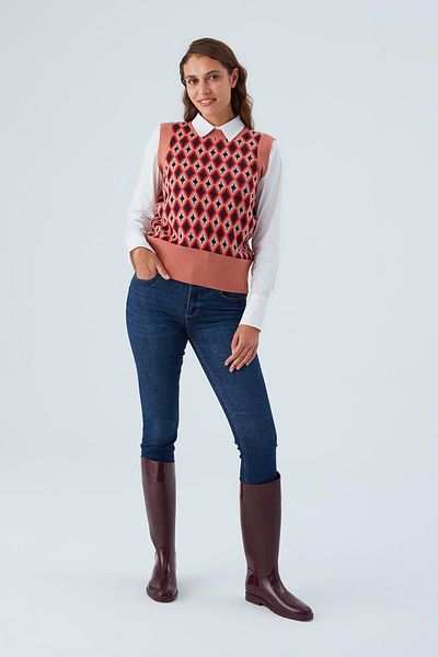 Peraluna Pulovere de damă Trudy cu modele de diamante - Cut standard, Multi Somon