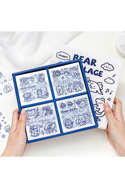 GUGUK Bear Village Themed 100 Sheets 4 Compartments Sticker Set • Bullet Journal (Ggk-Dz068)