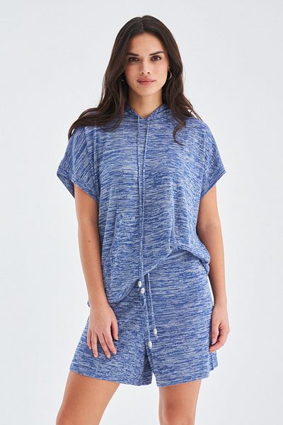 Peraluna Set de pantaloni scurți tricotaje de vară pentru femei cu glugă - Bluze și pantaloni scurți Indigo Melange Kaıra