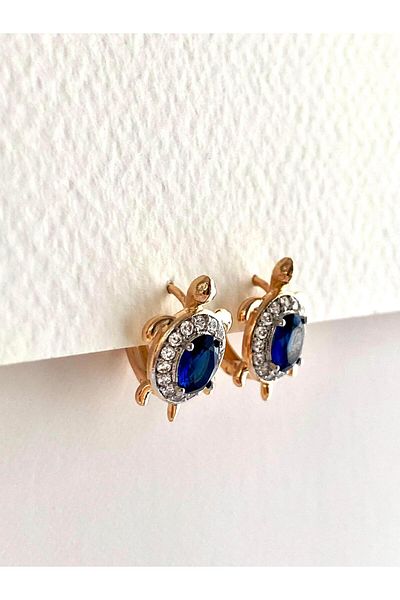 ı feel free more then ever that moment Zircon Stone Turtle Earrings - Blue