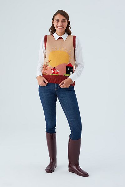 Peraluna Sunny Vest Hand Embroidered Women's Knitwear Sweater - Beige/Brown