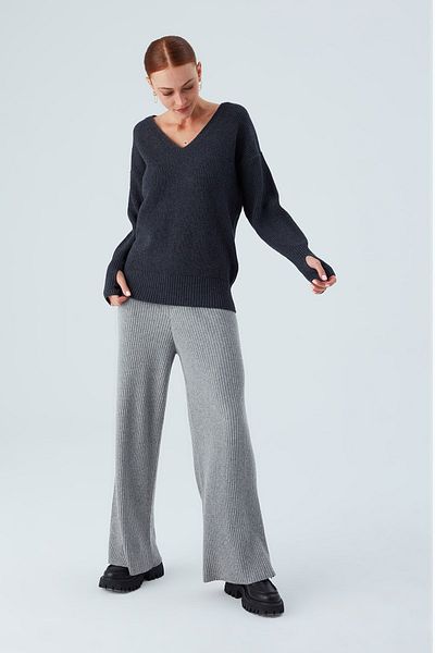 Peraluna V-Neck Loose Cut Cashmere Blend Women's Knitwear Sweater - Anthracite