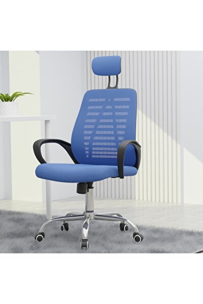 Mahmayi كرسي مكتب شبكي مريح باللون الأزرق - دوار، ارتفاع قابل للتعديل، دعم أسفل الظهر، مقعد مبطن