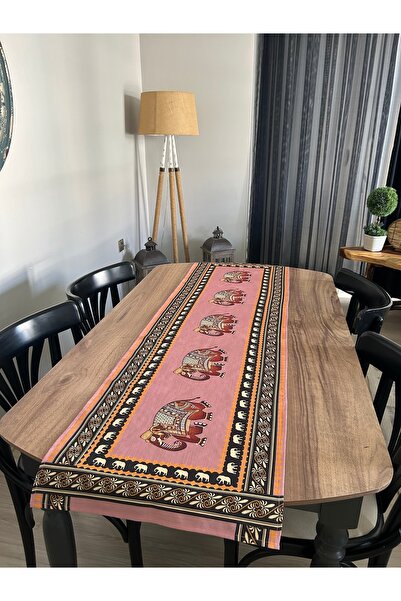 Lilies Atelier Avangart Model Fil Desenli Pembe 45x150 Keten Runner I Masa De...