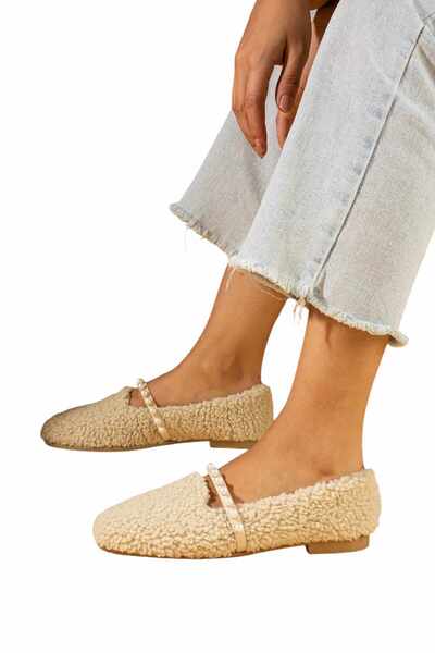 Behtah Kundura حذاء نسائي مسطح أنيق ومريح للاستخدام اليومي مزين باللؤلؤ