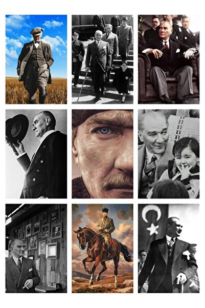 Anime Marketi Atatürk Görselleri Nostaljik 9'lu Kartpostal Fotokart Serisi