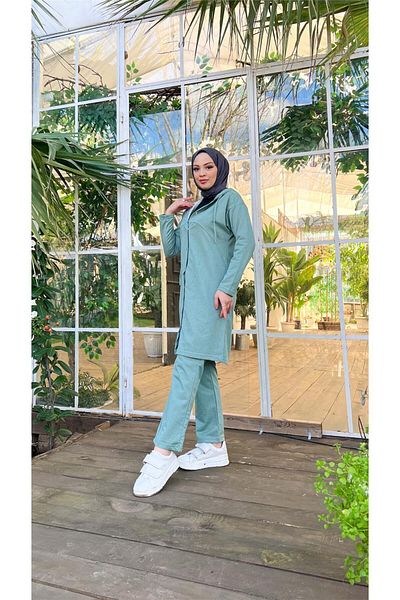 Bwest Green Long Tunic and Trousers Hijab Tracksuit Set - 03078.100
