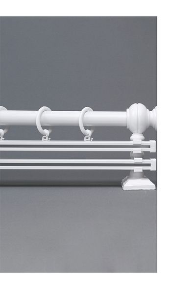 Happys Umeraș pentru perdea rustică din lemn cu șină dublă albă și țeavă rustică din aluminiu 275 cm
