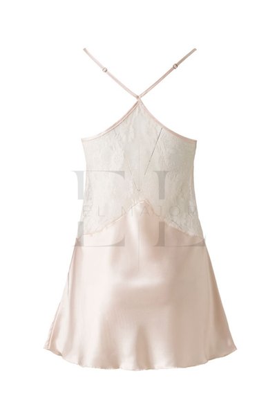 El Major Adjustable Strap Lace Detailed Ivory Color Satin Nightgown