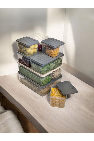 Nesto Home 9Pcs Deep Color Refrigerator Organizer Icebox & Microwave Storage Container 1X5300 2X2500 2X2470 4X1100