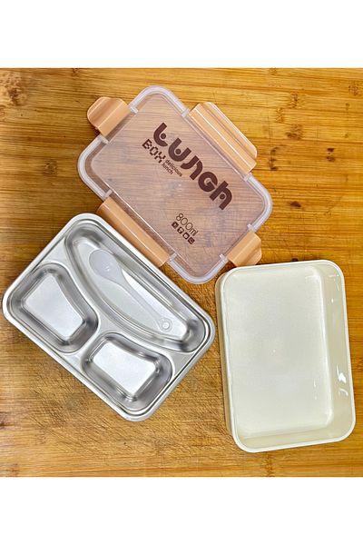 Kayra Stone 800ml Bento Lunch Box - with 3 Spoons Gift, Stainless Steel (P05)