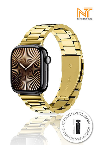 Nezih Case Apple Watch Seri 10 42mm Uyumlu Paslanmaz Çelik Klipsli Ayarlanır Pim Metal Kordon