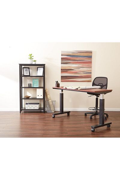 Mahmayi Ergonomic Mesh Drafting Chair with Lumbar Support, Adjustable Footring, and Padded Seat - Black