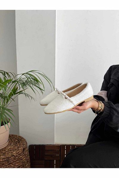 Behtah Kundura Pantofi de balerină de zi cu zi, eleganti, confortabili, cu detalii de perle albe, pantofi de acasă
