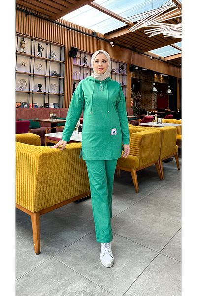 Bwest Hooded Snapback Plain Basic Double Tracksuit Sports Set - 03036.111 - Beneton Green