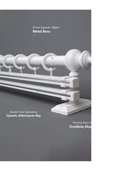 Happys White Double Rail Wooden Rustic Curtain Hanger and Aluminum Rustic Tube 300 cm