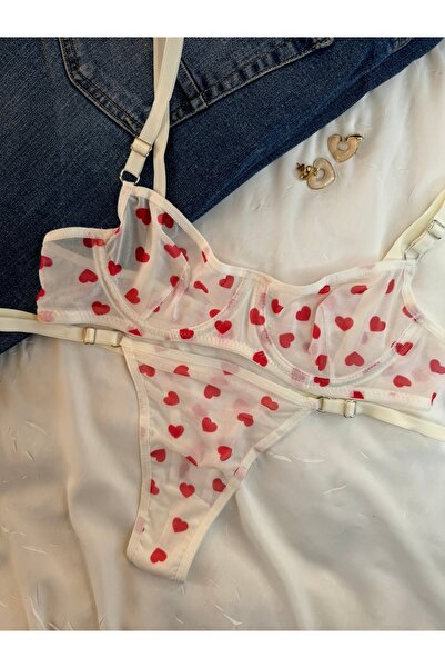 İNKO İÇ GİYİM Бюстгальтер-стрінги без капюшона з сердечками під застібкою