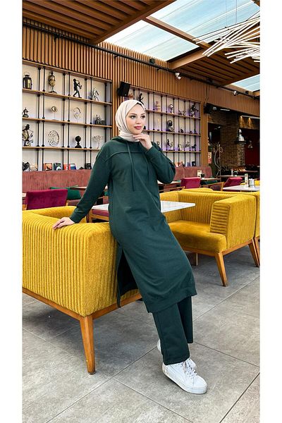 Bwest Long Tunic Hooded Side Slit Double Sports Set - 03034.021 - Nefti