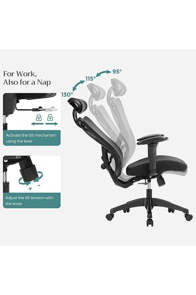 Mahmayi SONGMICS Ergonomic Office Chair, Adjustable Lumbar, Headrest & Tilt, Mesh Back, Black