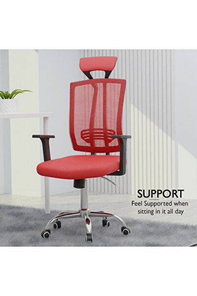 Mahmayi Sleekline HY-901 Ergonomic Mesh Office Chair, Adjustable Arms & Height, Red