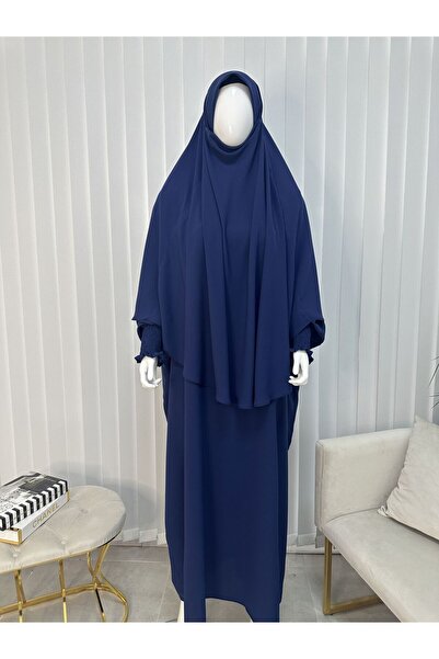 erasra class طقم فستان بأكمام سوفليه وأكمام جيبي برأس سلطان باللون النيلي - ج...