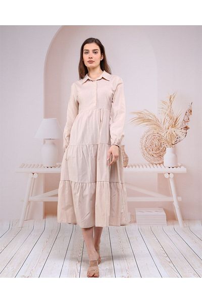 Bwest Cotton Shirt Collar Dress - Ecru - Bwest