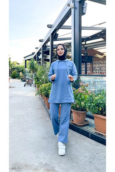 Bwest Hooded O-Neck Plain Basic Double Tracksuit Sports Set - 03039.004 - Blue