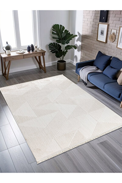 Zarif ZRF-3007-KREM Yumuşak Dokulu Halı Kilim Salon Mutfak Koridor Kesme Yoll...