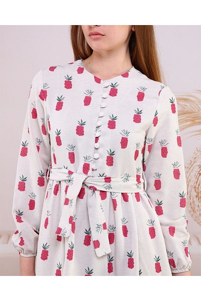 Bwest Patterned Linen Dress - Pineapple Fuchsia - Bwest