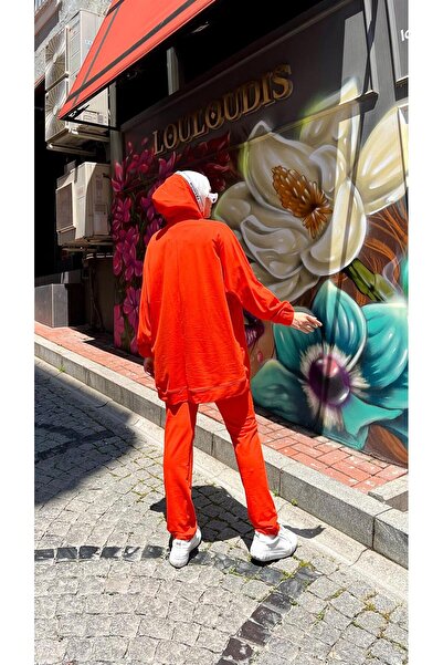 Bwest Energy Hood Stripe Detailed Zippered Double Tracksuit Sports Suit - 71081.036 - Orange