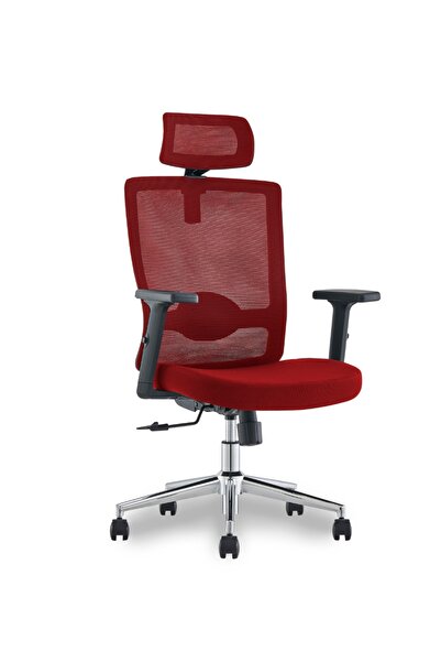 Mahmayi كرسي مكتب مريح عالي الظهر مع ارتفاع قابل للتعديل وقاعدة من الكروم - أحمر