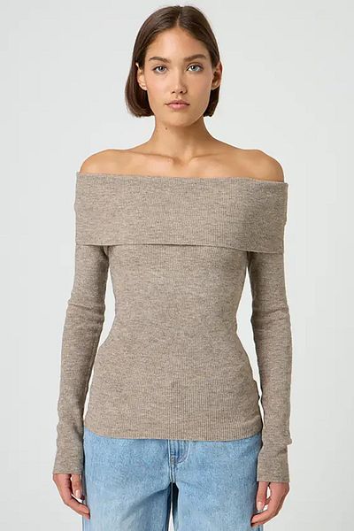 Madmext Beige Madonna Collar Long Sleeve Knitwear Sweater Mg2184