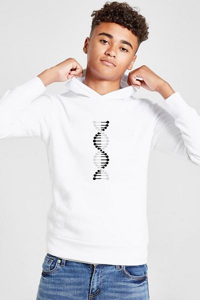 Tshirthane Μαύρο Λευκό Dna White Παιδικό φούτερ με κουκούλα 3 κορδονιών