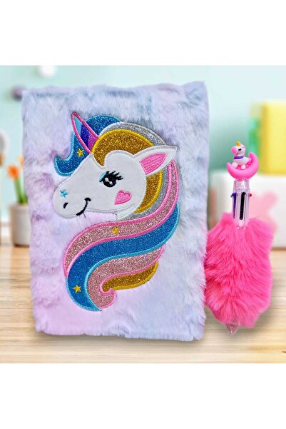 izmir yazici servis Unicorn Hatıra Defteri Süslü Tüylü Peluş Pullu Anı Şiir D...