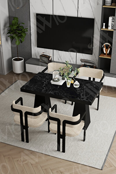 AVVİO Marble Lake Mdf Ayak Tokyo Demonte Sandalye 80x120 Yemek Masası Mutfak ...