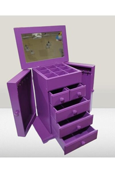 BENGİ TİCARET Hobi Adn 90408 takı Kutu Makyaj Şifonyr Model 9Çekmc Parlak MOR Ahşap MDF ElYapım
