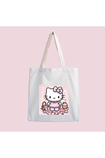 designedfy Hello Kitty 6 Su Geçirmez Baskılı Bez Çanta, Plaj Çantası
