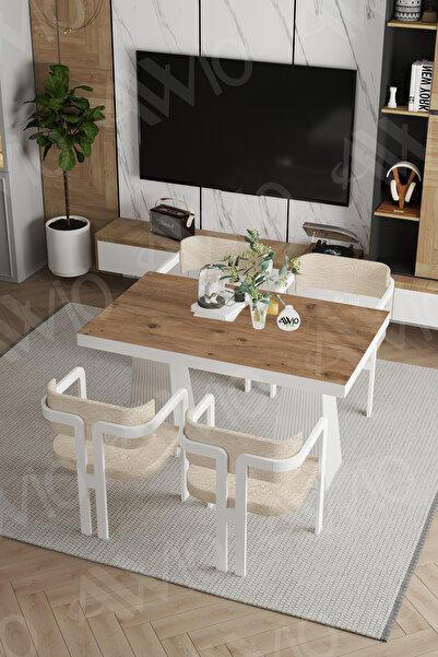 AVVİO Lato Lake Mdf Ayak Tokyo Demonte Sandalye 80x120 Yemek Masası Mutfak Masası 4 Kişilik