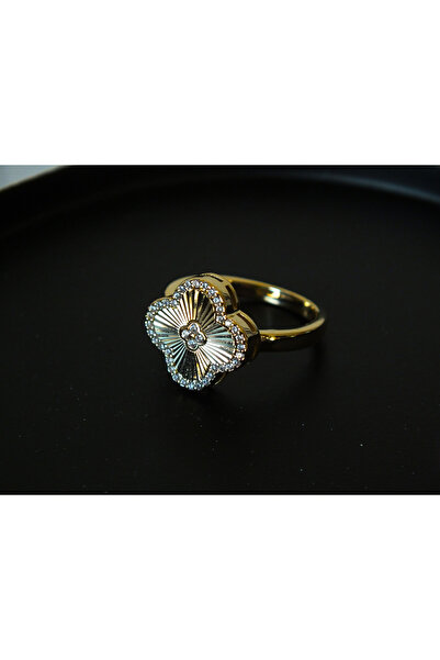 Mervem Store خاتم البرسيم الحجري القابل للتعديل من الذهب الصلب