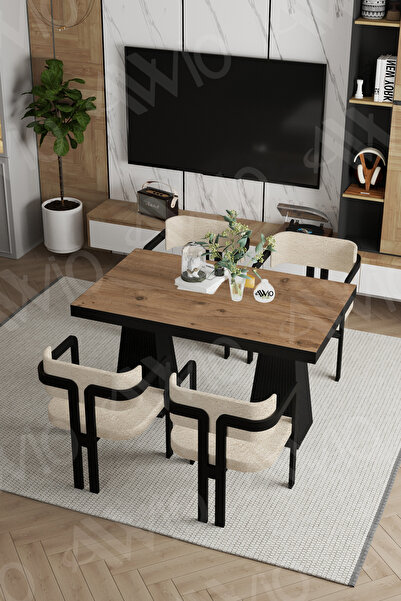 AVVİO Marble Lake Mdf Ayak Tokyo Demonte Sandalye 80x120 Yemek Masası Mutfak Masası 4 Kişilik